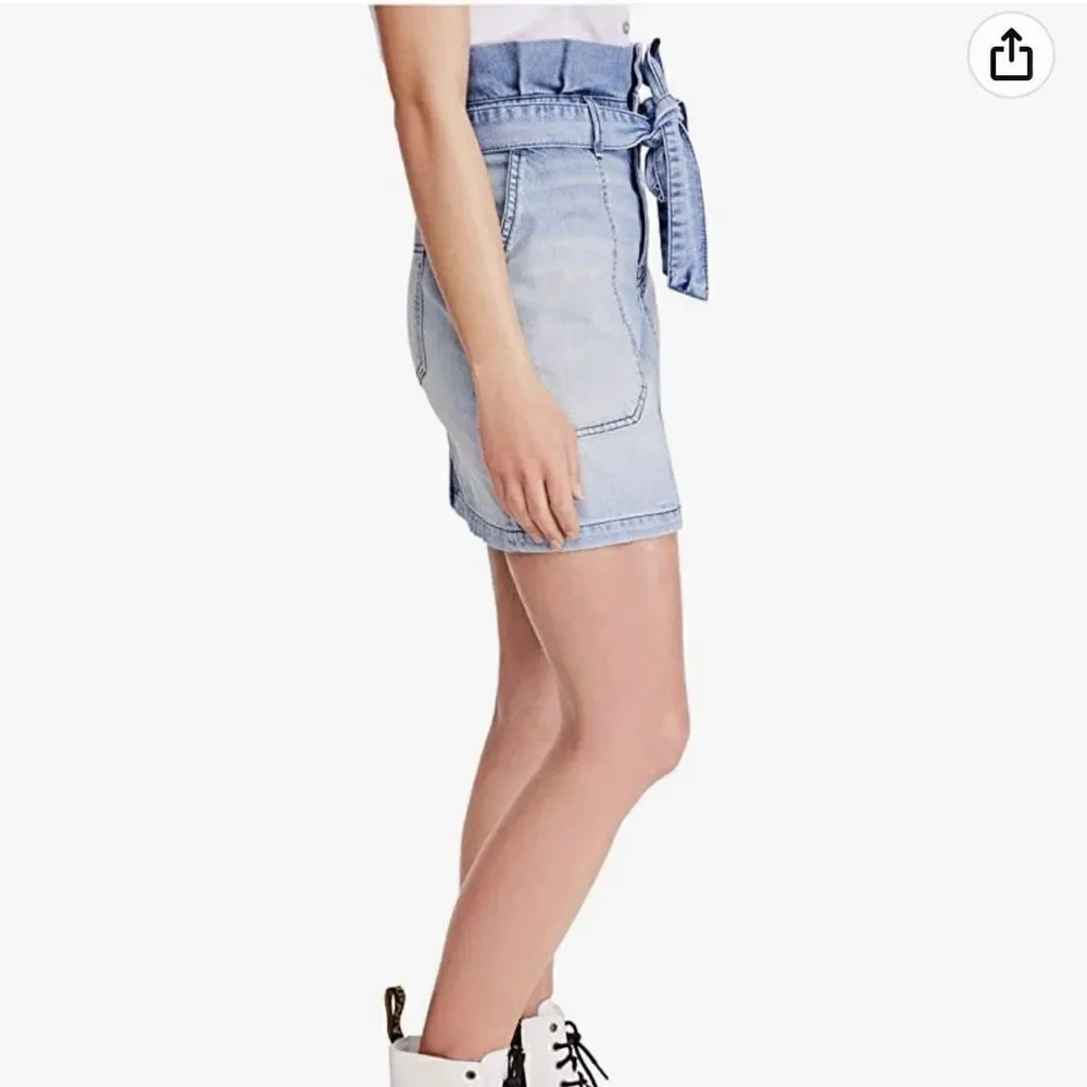 Free People Splendor in The Grass Denim Paperbag Waist Mini Skirt size 6